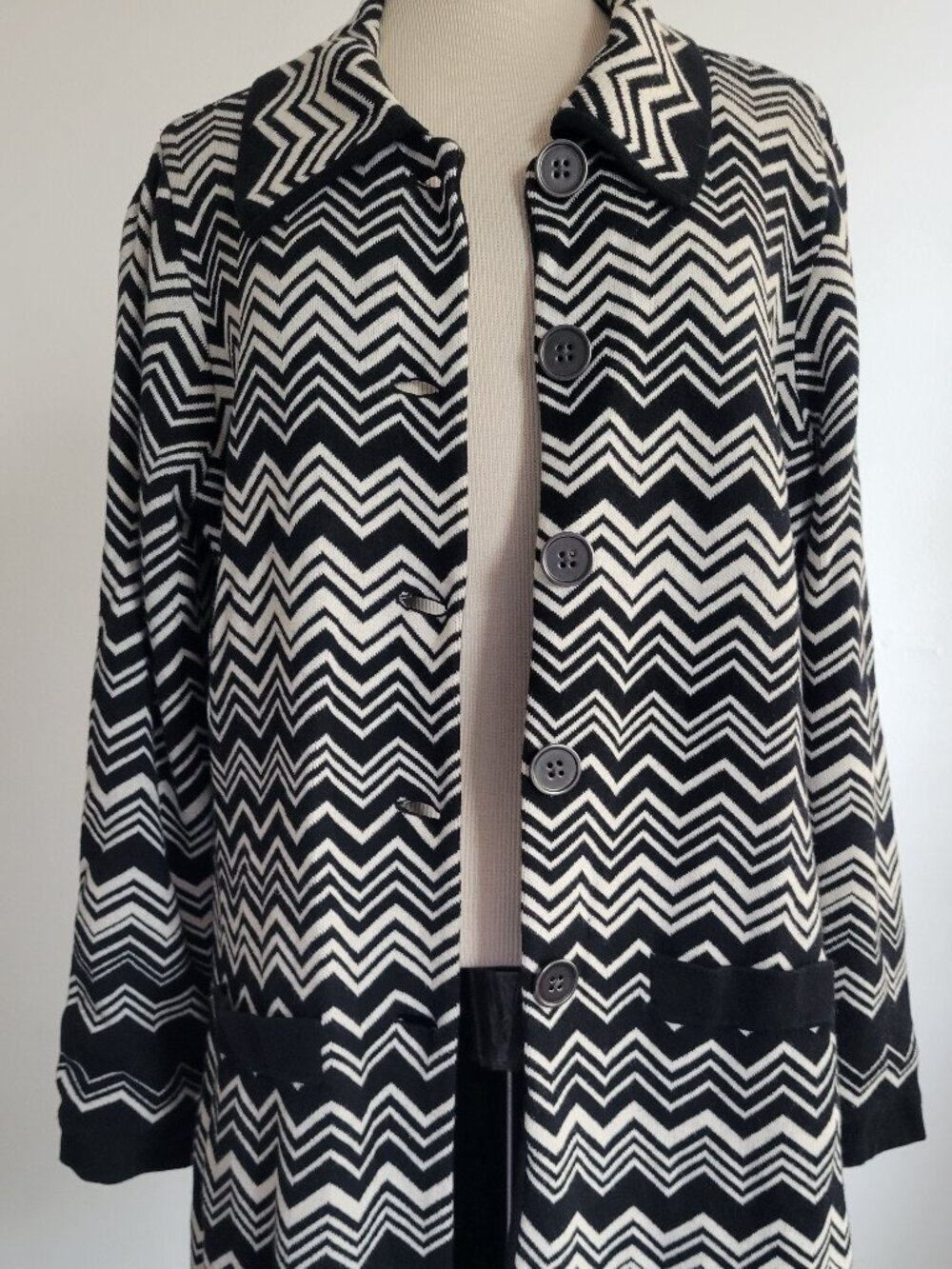 MISSONI for Target Black & White Chevron Knit Sweater Coat | Lined | Women's Med